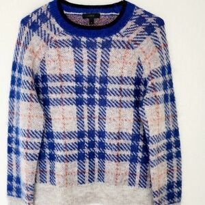 Jcrew Plaid Brushed Wool-blend Crewneck Sweater